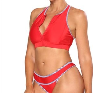 Red two piece swimsuit